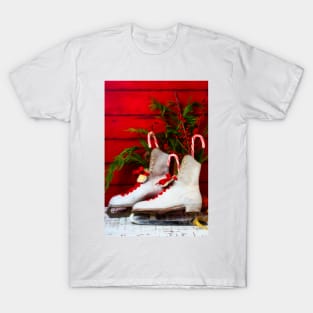 Vintage Womens Ice Skates And Candy Canes T-Shirt